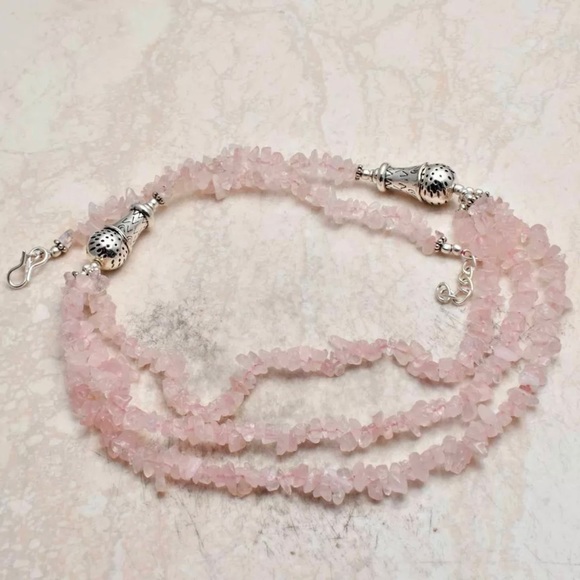 Ali Vie Jewelry Jewelry - S925 Silver Plated Natural Rose Quartz Ethnic Necklace AJN1